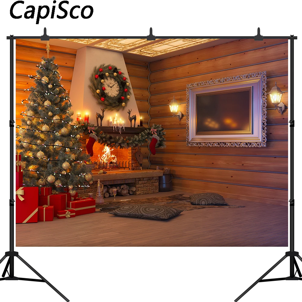 Фото Рождественский Фотофон Capisco домашняя гирлянда для камина деревянный пол