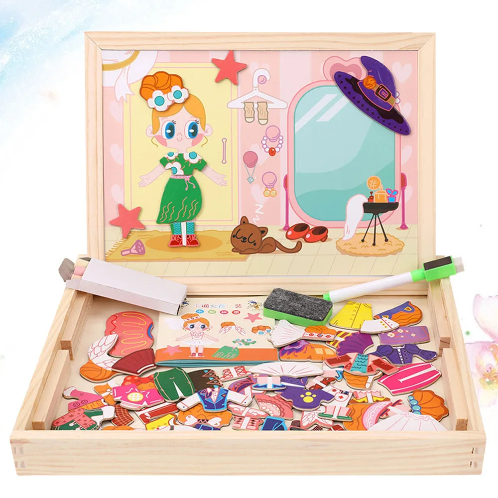 

Double-sided Puzzle Wooden Magnetic Jigsaw Funny Drawing Board Puzzle Creative Educational for Kids Boys Girls (Cartoon