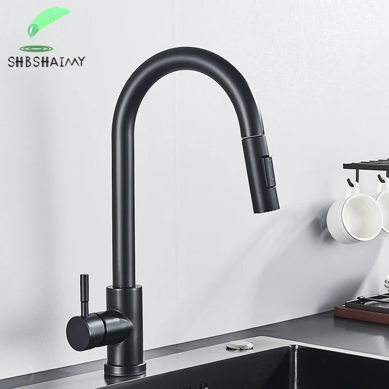

SHBSHAIMY Black Kitchen Sink Faucet Single Handle Single Hole Stainless Steel 360 Degree Roation Tap Hot and Cold Water Mixer