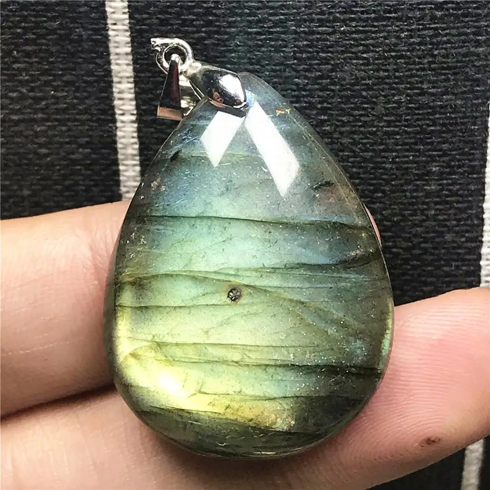 

Natural Yellow Light Labradorite Pendant Jewelry For Woman Man 33x25x8mm Water Drop Beads Silver Crystal Moonstone Stone AAAAA
