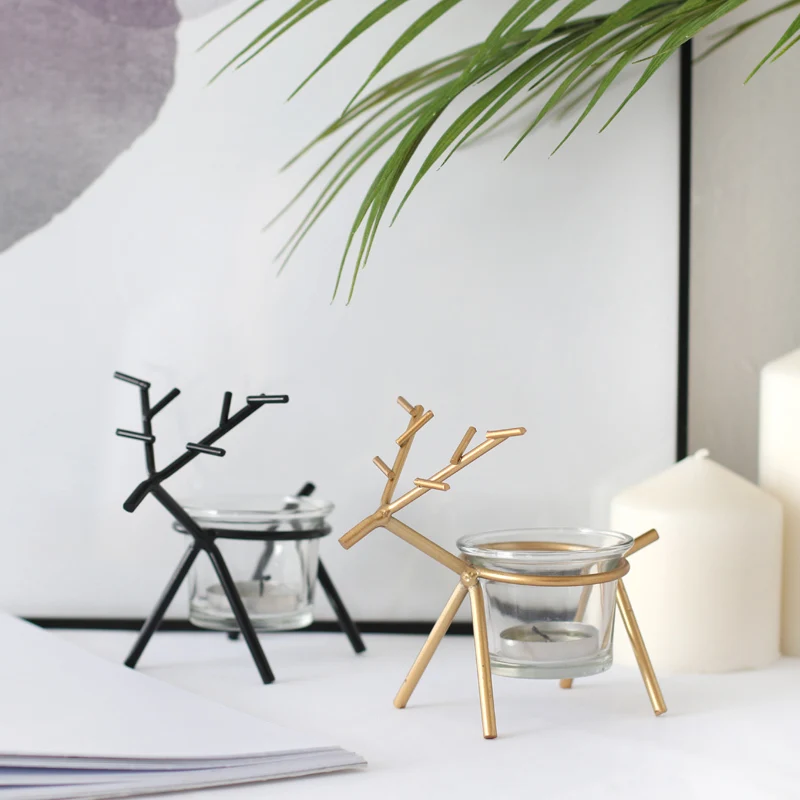 Европейский Железный Золотой палевый стеклянный подсвечник