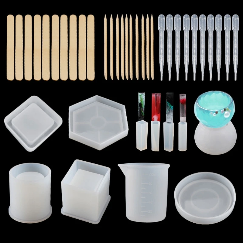 

41Pcs DIY Coaster Cup Pen Soap Candle Holder Ashtray Flower Pot Resin Molds Kit