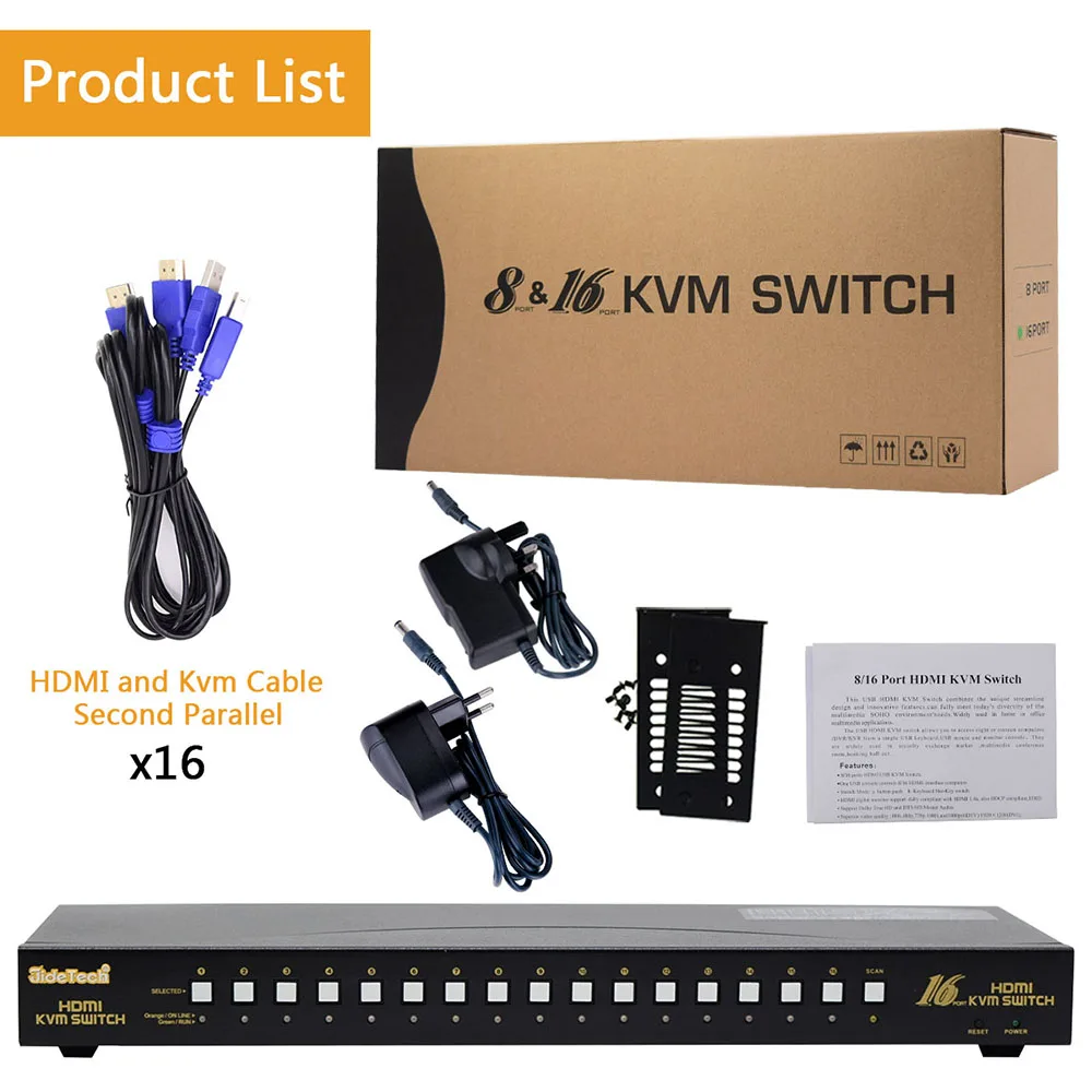 

1x2 Hdmi Splitter 1 Input 2 Output Video Switch 1x16 KVM HDMI Switch 16 Port USB Automatic Computer Switch Support 1080P