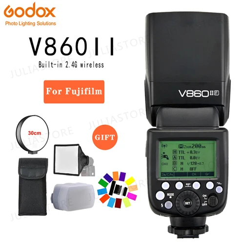 Godox V860II-F X1T-F 2,4G HSS ttl 1/8000s GN60 Вспышка Speedlite для камеры с подсветкой Fuji Fujifilm X-Pro2 X-T20 X-T10 X-T2 X-T1 X-E2 X-E1 X-A3 - Цвет: V860II-F for Fuji