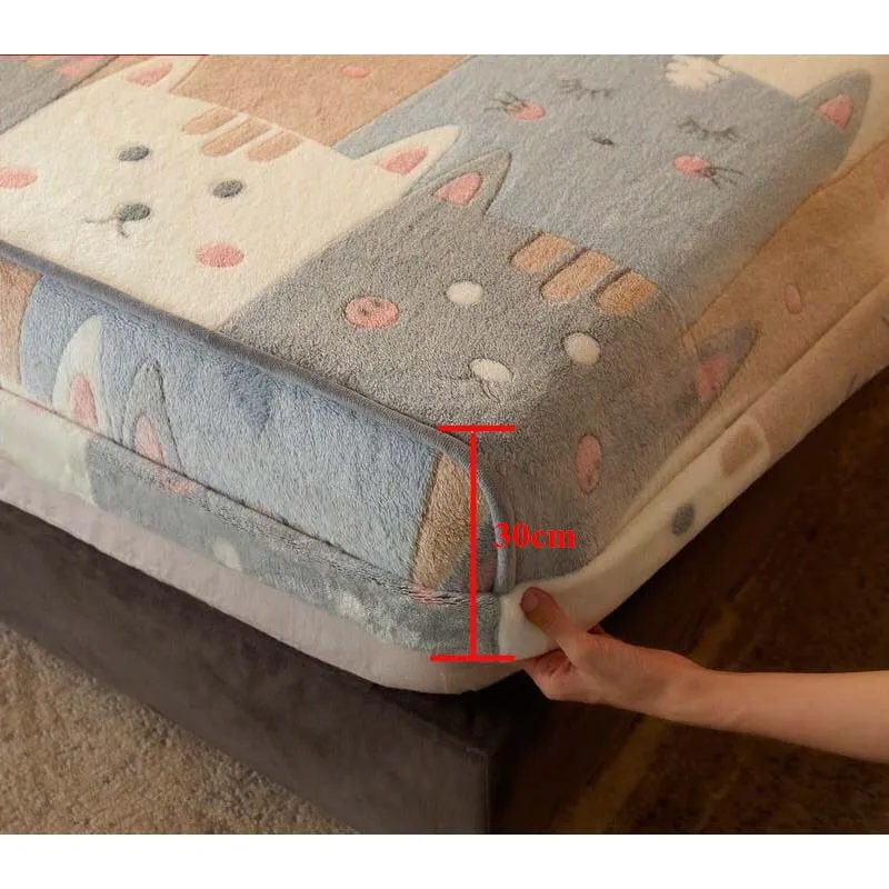WOSTAR Winter warm flannel elastic band fitted sheet 3D printed cartoon super soft single double queen king size bed set | Дом и сад