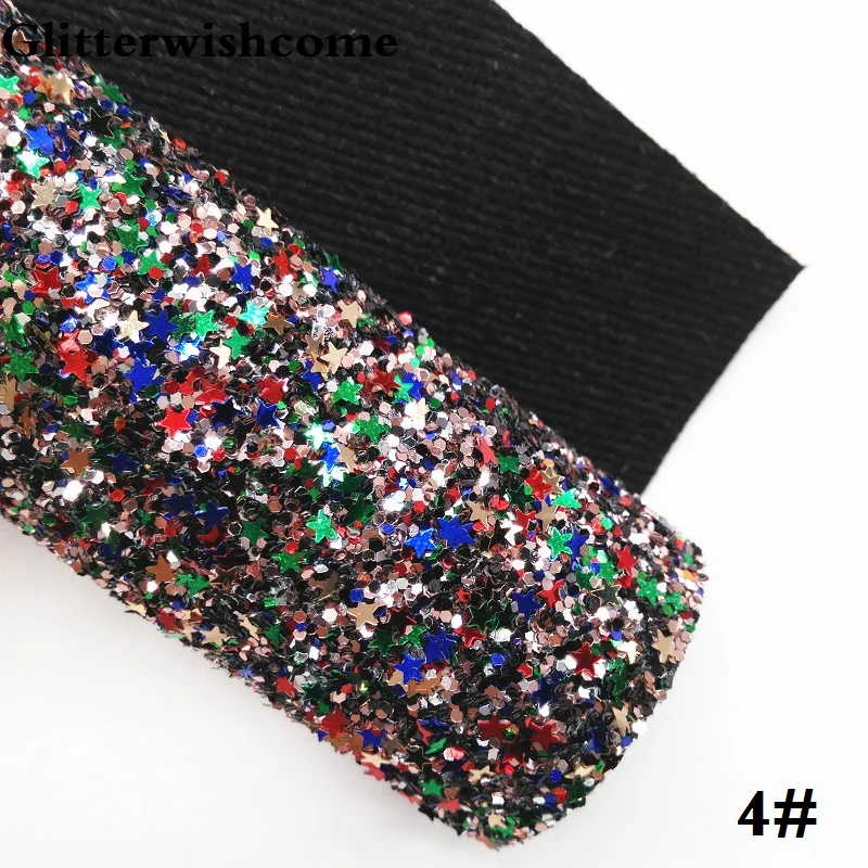 4 Glitterwishcome 30X134 см мини рулон синтетическая кожа, массивная блестящая кожа со звездами, блестящая ткань винил для бантов, GM035 - Цвет: 4