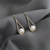 2021 classic geometry metal pearl pendant drop earrings wedding girls elegant accessories korean fashion jewelry for woman gift