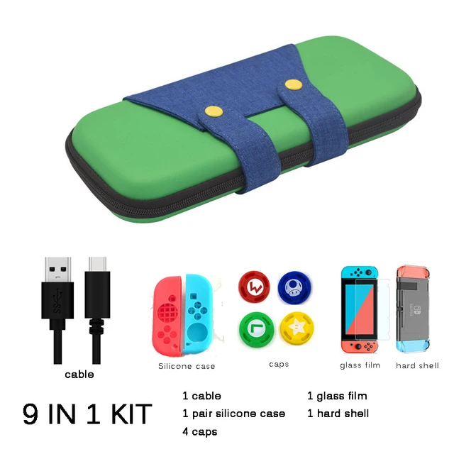 9 in 1 green 5 в 1 сумка для хранения игровой консоли для kingd Switch NS чехол для nintendo Switch+ жесткий корпус+ пленка из закаленного стекла+ 2 крышки - Цвет: 9 in 1 green