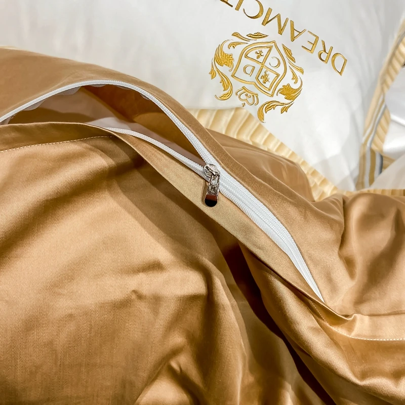 

High quality luxury cotton bedding set satin Silky quilt cover soft Egyptian duvet cover flat/fitted bed sheet pillowcases