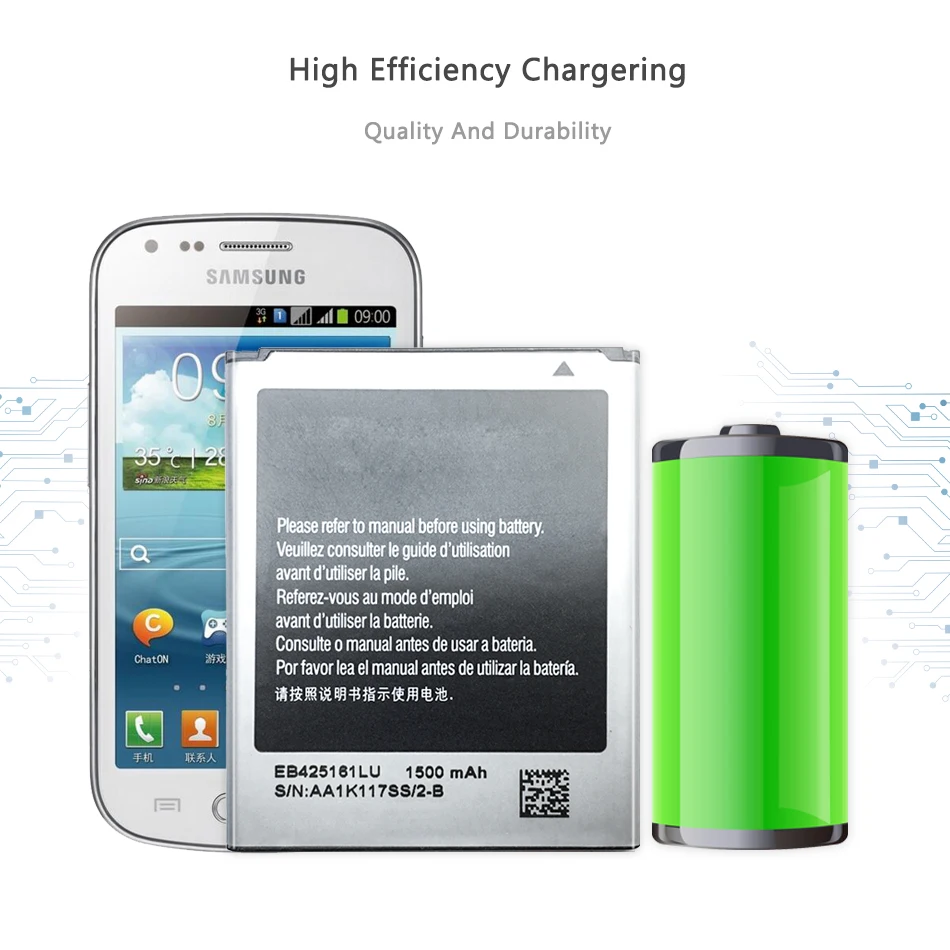 phone battery for samsung galaxy s duos s7562 s7566 s7568 i8160 s7582 s7560 s7580 i8190 i739 i669 j1 mini eb425161lu 1500mah free global shipping