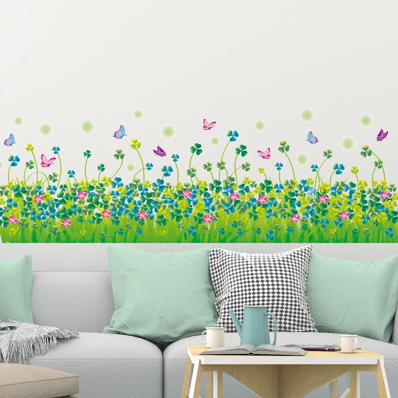 

[SHIJUEHEZI] Clover Plants Wall Sticker DIY Grass Wall Decals for Living Room Kids Bedroom Kitchen Baseboard House Decoration