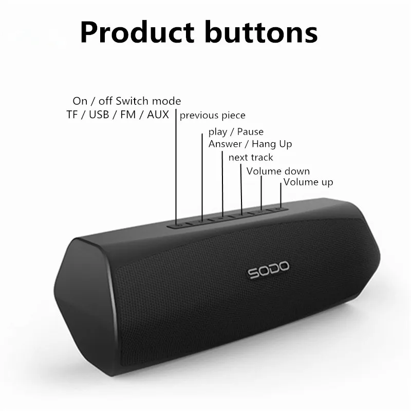 Беспроводная Портативная колонка с Bluetooth V4.2 SODO HD звуком и басами совместима