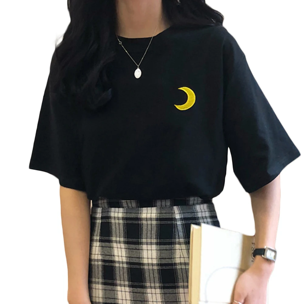 Женская футболка с коротким рукавом Повседневная белая вышитым рисунком лето 2019