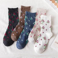 new style womens socks dark floral small floral middle tube cotton socks small fresh college wind ladys womans pile socks