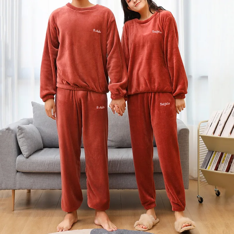 Pajamas For Couples Set Thick Warm Coral Fleece Homewear Winter Lounge Men's Clothing Soft Loose Women Home Clothes Suit | Мужская