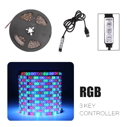 RGB with 3KEY USB Светодиодная лента DC 5 в 50 см 1 м 2 м 3 м 4 м 5 м Мини 3Key 24Key гибкий светильник SMD 2835 Настольный Декор экран ТВ фоновый светильник ing - Испускаемый цвет: RGB with 3KEY