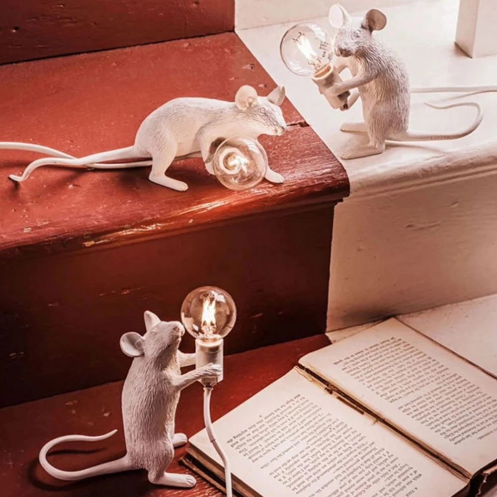 

Nordic Resin Animal Rat Mouse Table Lamp Modern Mini Mouse Cute LED Home Decor Desk Light Fixtures Luminaire craft lamp series