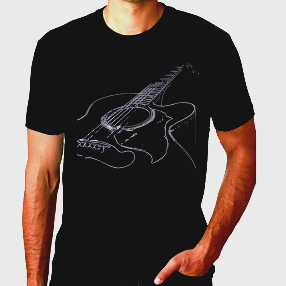 

Acoustic Guitar T-Shirt Cool Musician Camisetas Tops Tees O-Neck Printed Custom tee