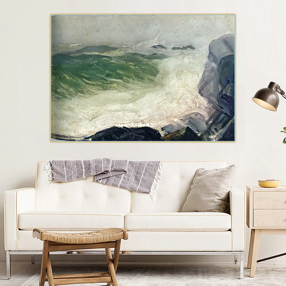 The Grey Sea - Картина маслом на холсте "Серое море" школы "Ash Can", плакат, изображение, украшение стены в современном стиле для домашнего интерьера.