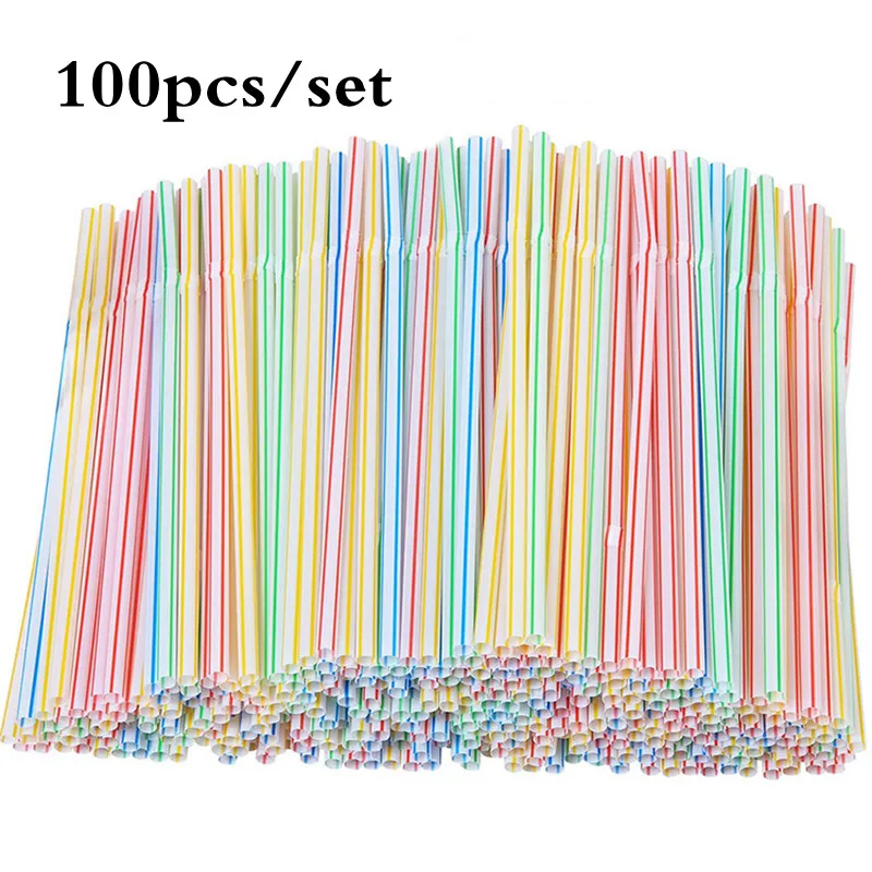 

100/200/300pcs Plastic Drinking Straws Multi-Colored Striped Bedable Disposable Straws Party Multi Colored Rainbow Straw