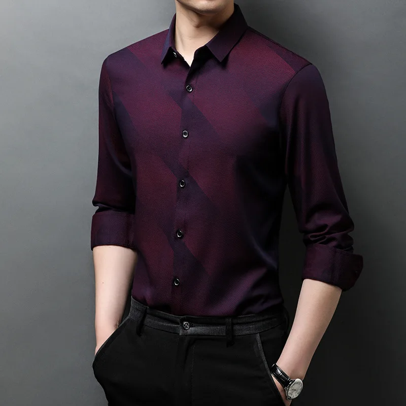 

Shirt men's stripe spring 2021 Lapel long sleeve fashion simple daily new casual men's wear