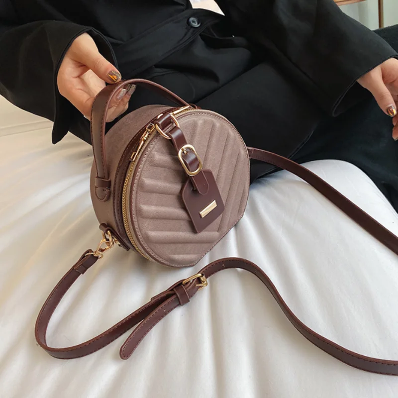 Винтажная круглая дизайнерская сумка через плечо из искусственной кожи для