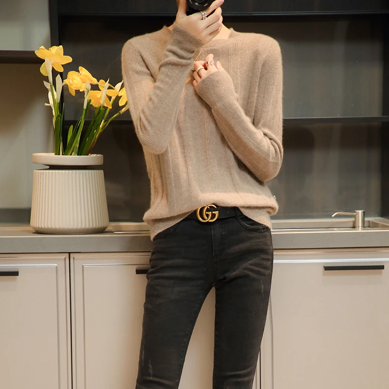 

Hot Sale Solid Color Sweaters Woman 100% Pure Wool Knitted Jumpers Winter 2021 New Soft Warm Ladies Pullovers Long Sleeve Tops