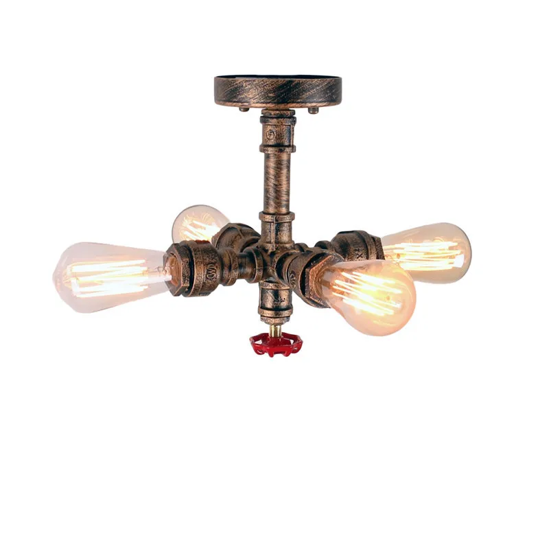 

Industrial Iron Pipe Lamp Rustic Vintage Water Pine Ceiling Light Coffee Shop Restaurant Bar Hall LED 4 Lights Kitchen Fixtures