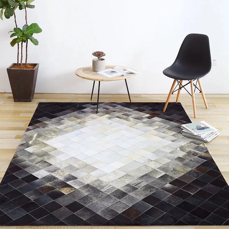 American style luxury cowhide seamed patchwork rug natural cow skin fur carpet black and white decoration office | Дом и сад