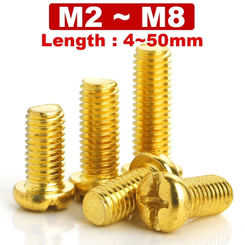 

GB818 M2 M2.5 M3 M4 M5 M6 M8 Copper Phillips Machine Screws PM Pan Head Brass Screws DIN7985 Metric Thread Cross Recess Bolt