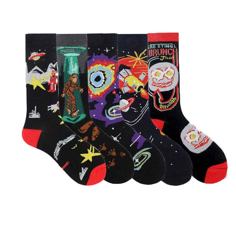 

High Quality Comfortable Creative Product Astronauts Socks Men Breathable Hip Hop Harajuku Planet Funny Calcetines Hombre Men