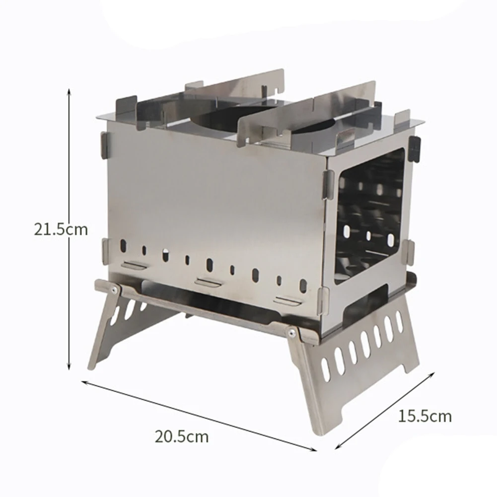 

Outdoor Camping Cooking Folding Card Stove Stainless Steel Barbecue Rack Adjustable Portable Windproof Picnic Wood Burning Stove