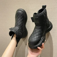 womens snow boots non slip pu leather womens ankle boots short plush solid color flat womens shoes comfortable womens boots