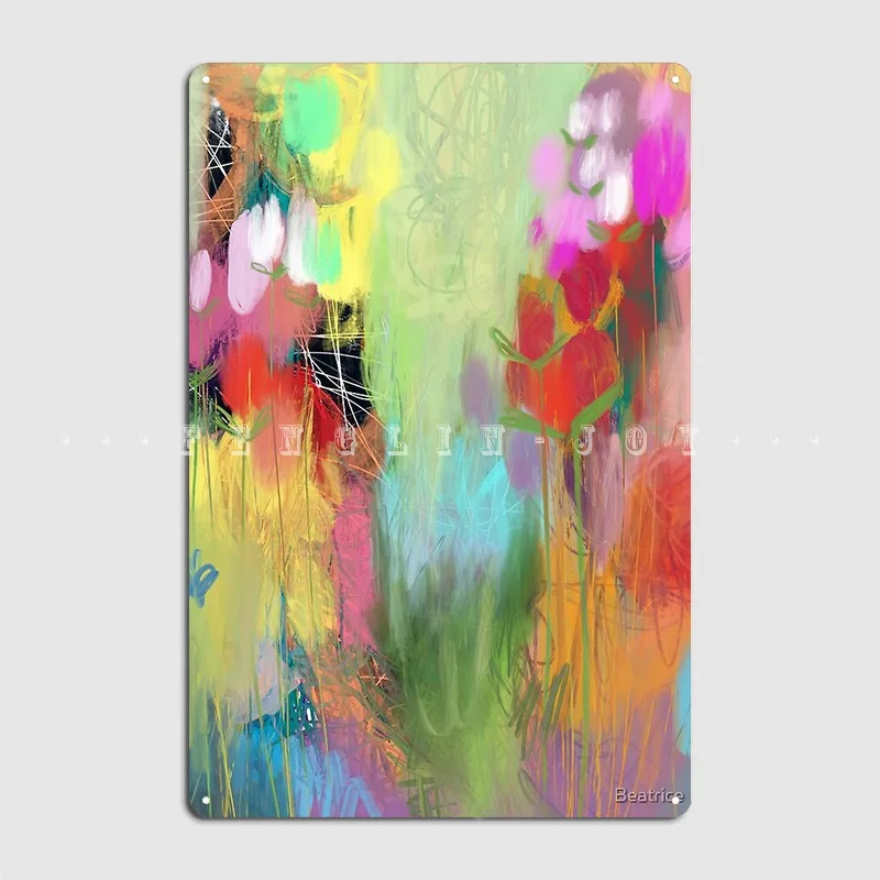 

Плакат с красными цветами и лугом, металлический плакат, Клубная пещера, паб, дизайн, живопись, Декор, жестяной плакат