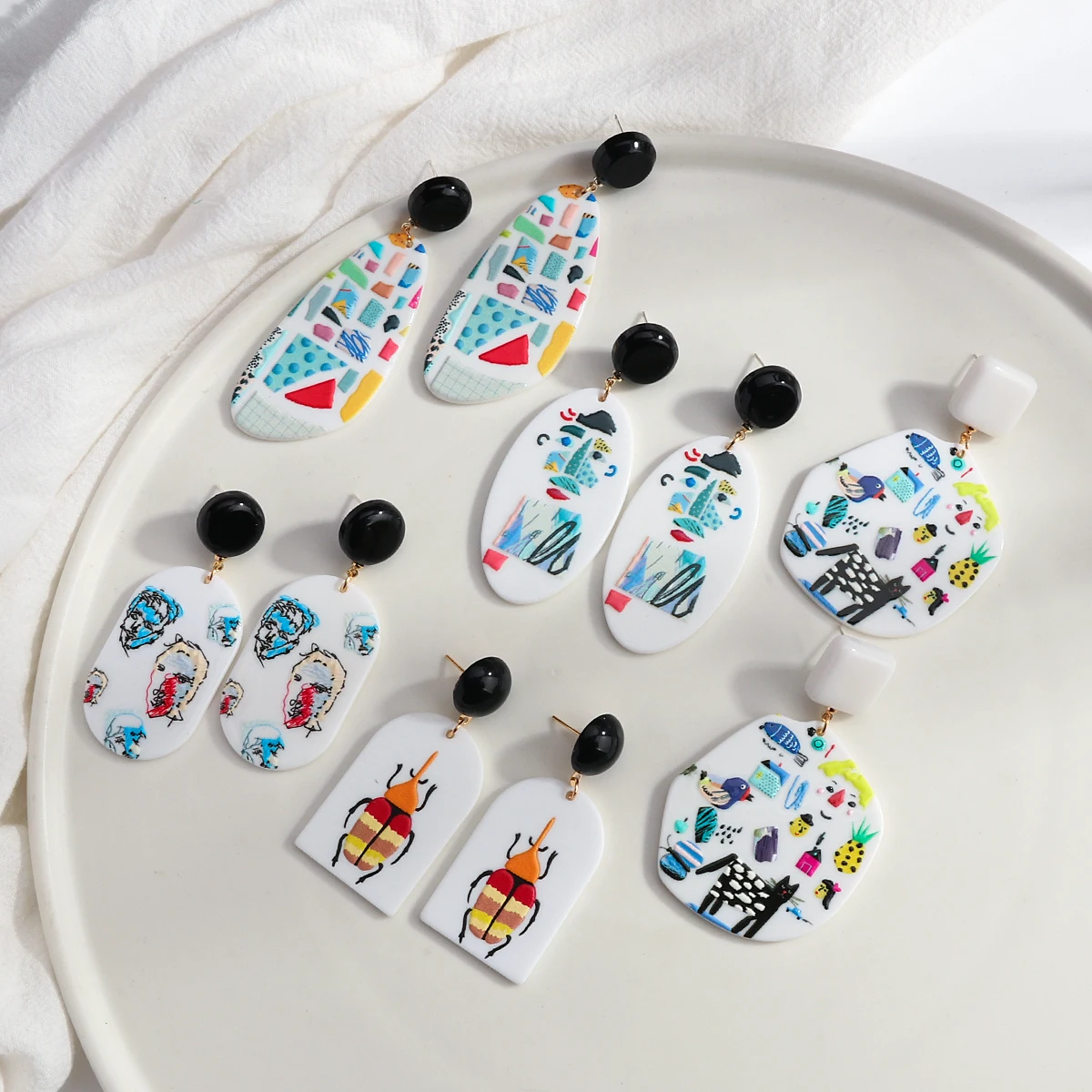 

Lifefontier Colorful Printing Acrylic Earrings For Women Unique Animal Portrait Geometric Dangle Drop Earrings Fashion Jewelry