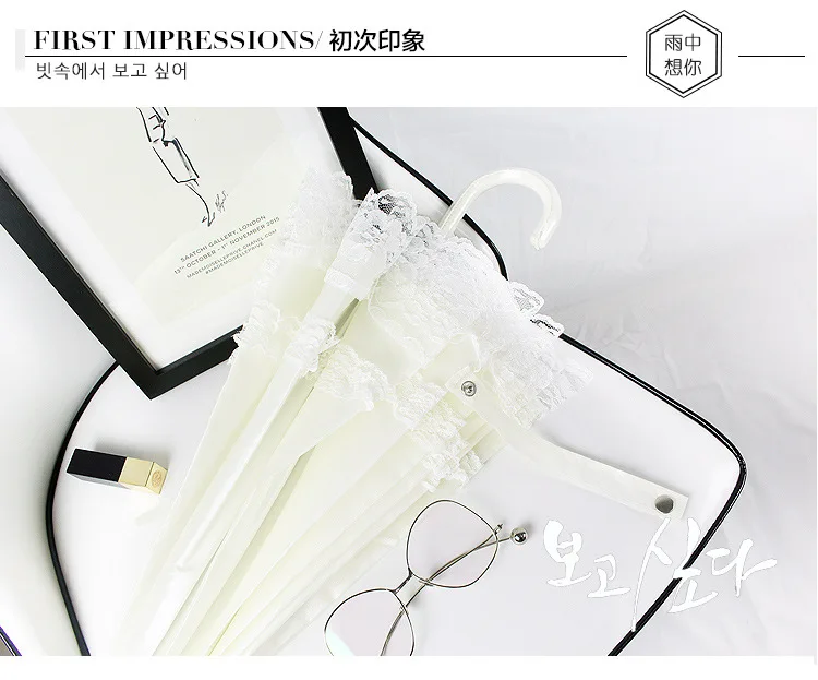 White Lace Ladies Umbrella Japanese And Korean Style Long Handle Photography Decoration Princess Gift | Дом и сад