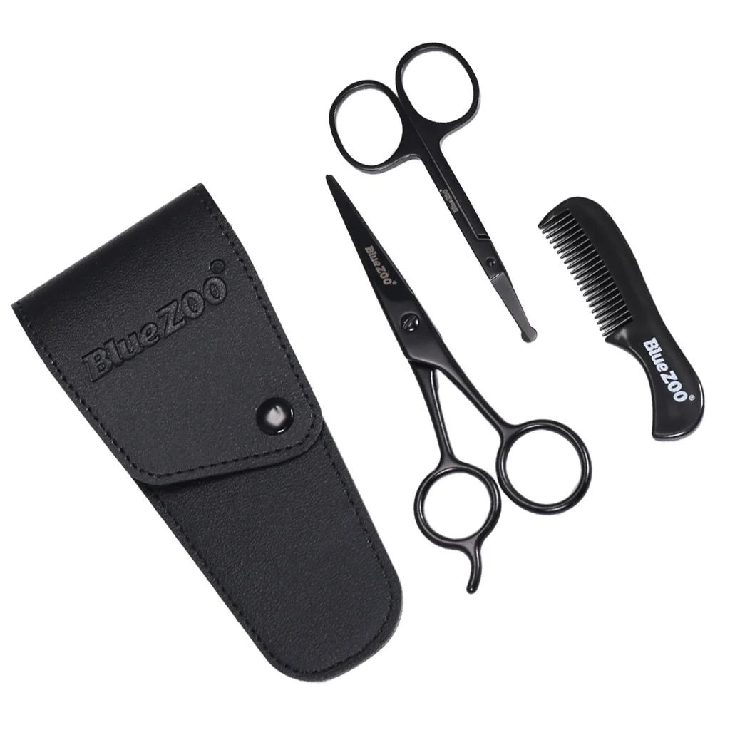 

Mustache Eyebrow Nose Hair Scissors Set with Comb Facial Trimming for Beauty