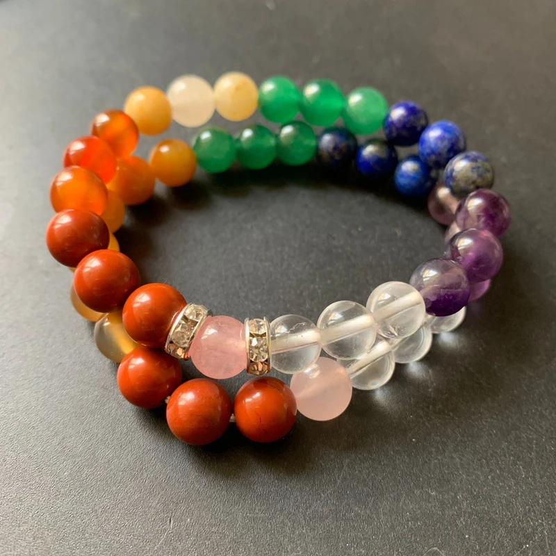 

Natural 7 Chakra Stones Rose Quartz Bracelet Pink Crystals Beads Spiritual Healing Strand Bracelet Wrist Decoration