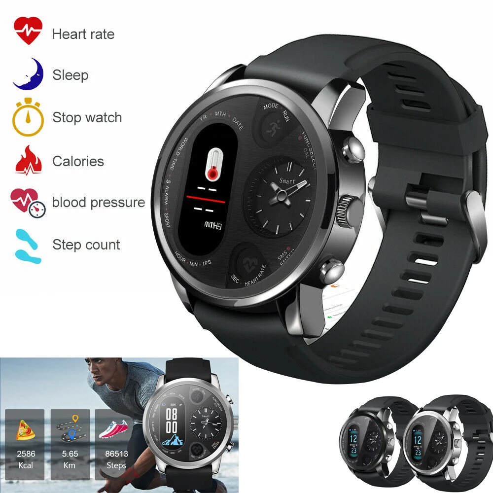 

Casual Smart Digital Watch Clock with Dual Time Zone Display Running Pedometer Waterproof Heart Rate Monitor Sport Wristwatch
