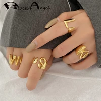 black angel fashion vintage 26 english letter open rings for women gold plated irregular 925 sterling silver jewelry party gift