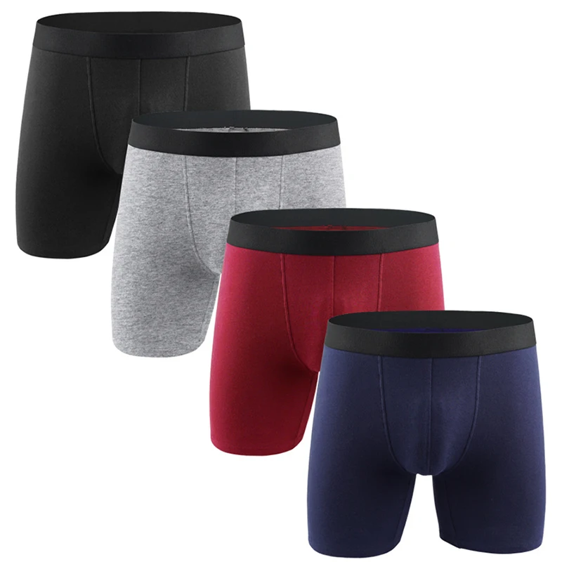 4 Pcs/Lot European And American New Men Underwear High Quality Pure Cotton Pure Color Sports Long Large Size Men's Boxer Briefs