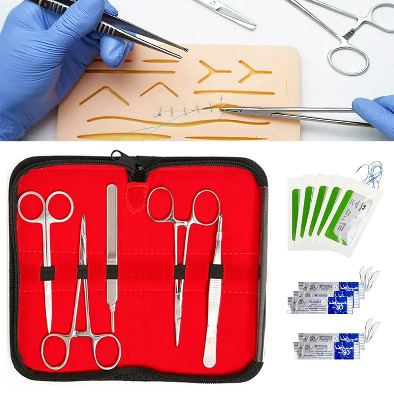 

17pcs Surgical Skin Suture Training Kit Skin Operate Suture Practice Model Silicone Training Pad Needle Scissor Teaching Tool