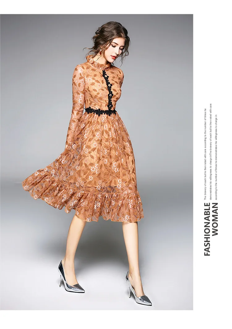 

Women's Dress Lace Party Girl's Dresses New Casual Solid Fashion O-neck A-LINE Office Lady Knee-Length Summer Houthion