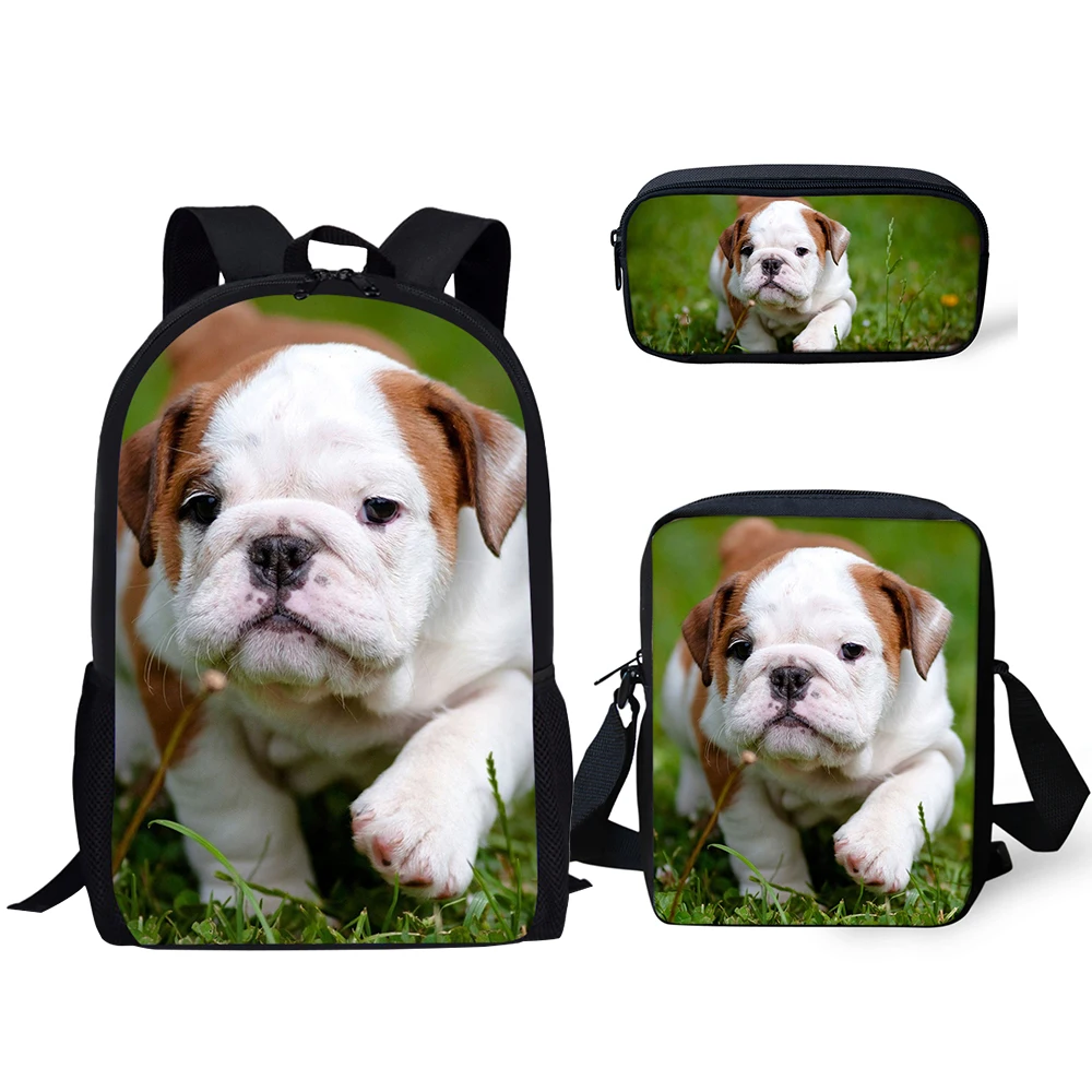 

HaoYun Kids Primary Backpack Little Bulldogs Pattern School Book Bags Kawaii Animal Designer 3PC/Set Students School Bags