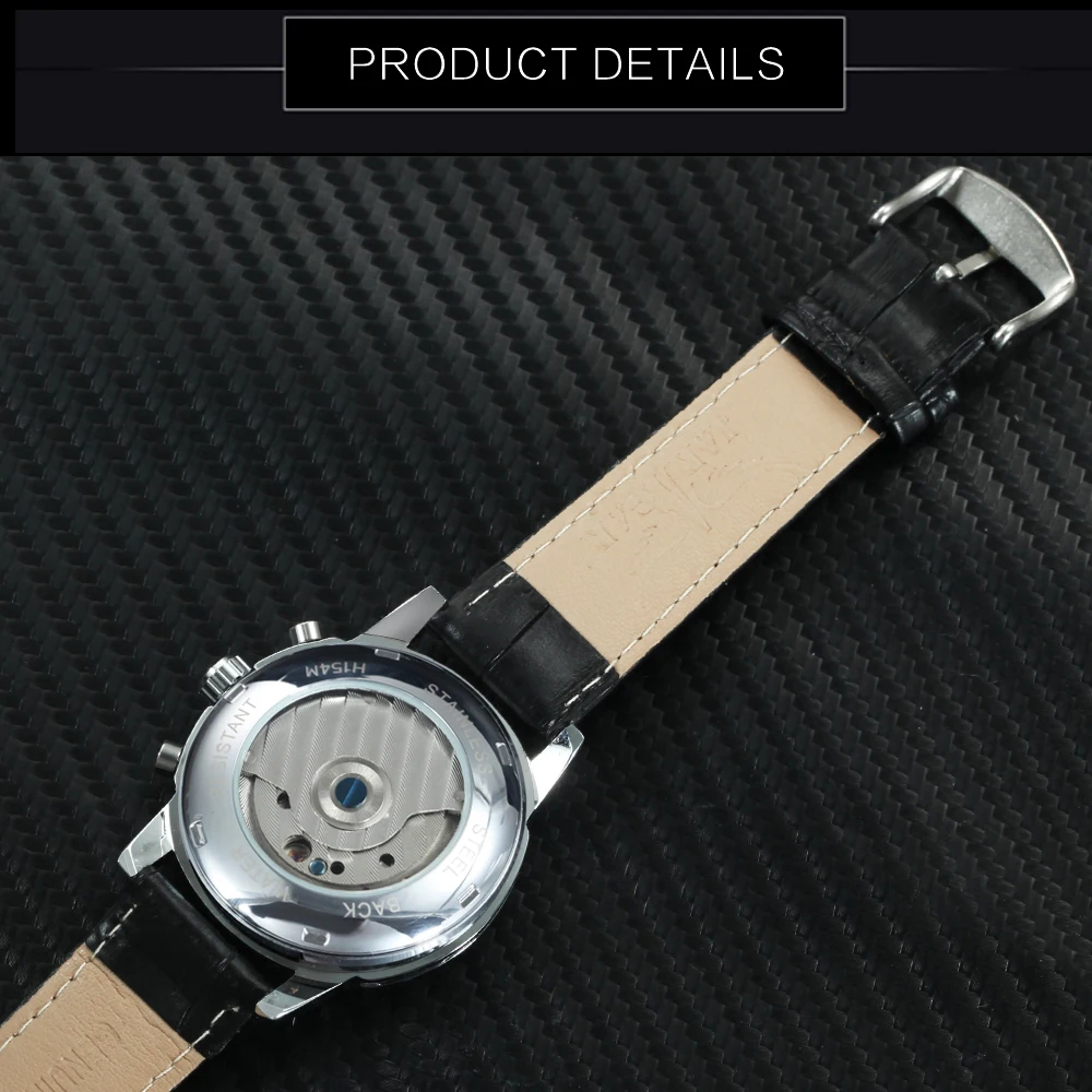 JARAGAR Классические Автоматические механические часы для мужчин с кожаным