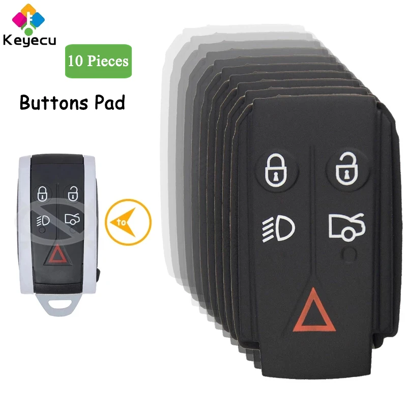 

KEYECU 10 Pieces Rubber Buttons Pad for Smart Remote Car Key With 5 Buttons - FOB for Jaguar XF XFR XK XKR 2009 2010 2012 2013