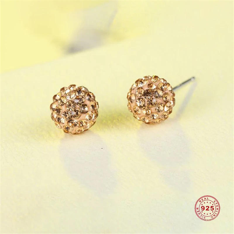 

Sterling Silver Ball Earring Cubic Zirconia Ear Post Stud Earrings Silver Color 8mm Dia For Women Fashion Jewelry,1 Pair