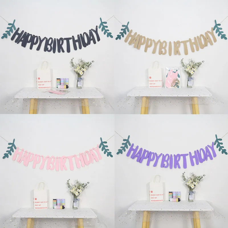 

ins New Happy Birthday Banner Happy Birthday Party Decoration Baby Shower Decor Leaf Banner Garland Bunting Birthday Decorations