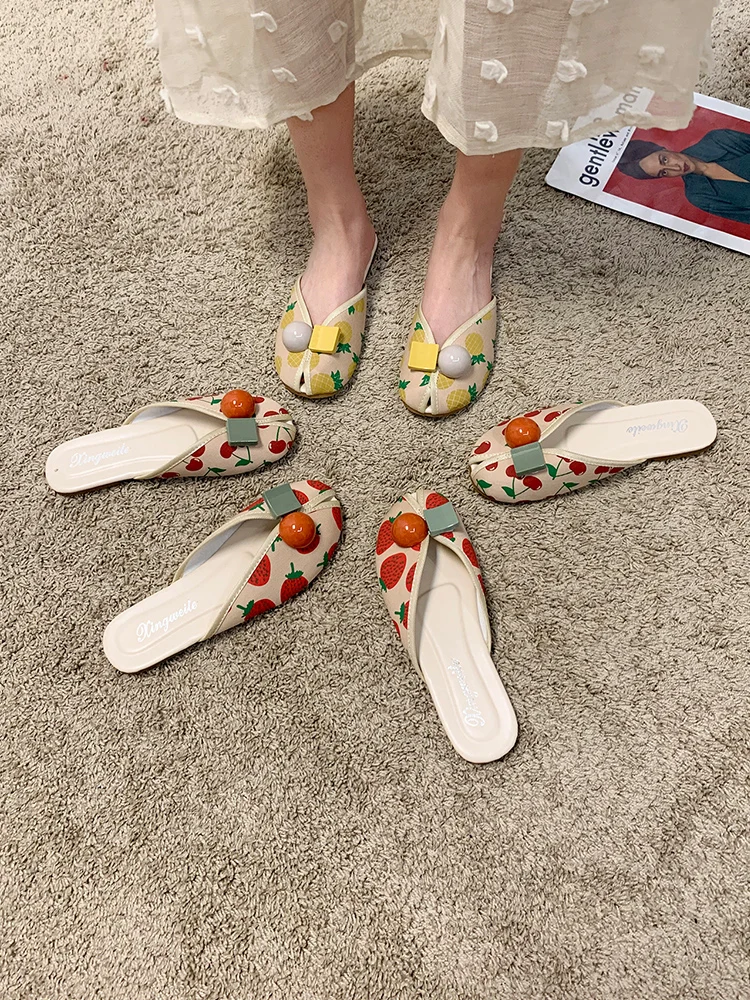 

Flat Shoes Female Slippers Casual Cover Toe Shallow Slipers Women Slides Loafers Low Luxury Soft 2021 Summer Cotton Fabric Fashi