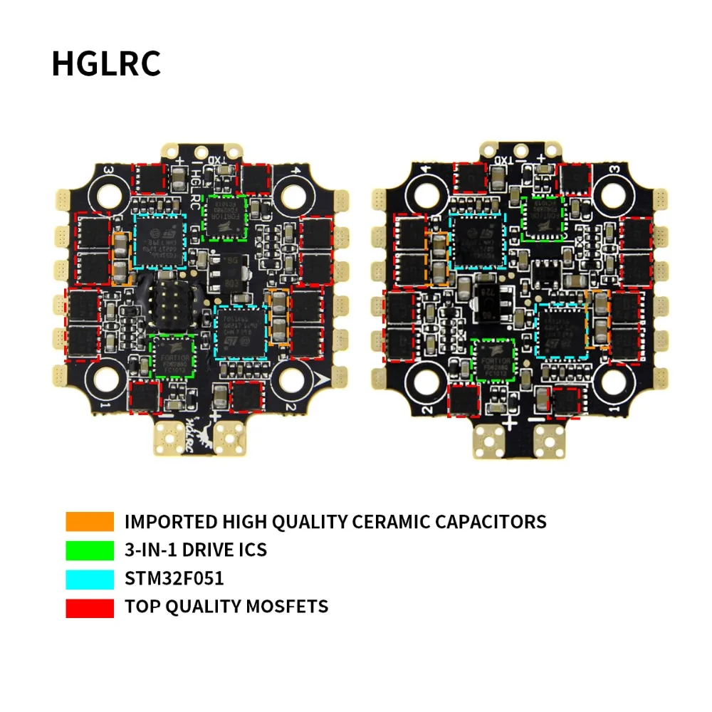 Оригинальный HGLRC blheli _ 32 28A 2-4S 20x20 мм 4 в 1 бесщеточный ESC DShot1200 для радиоуправляемого